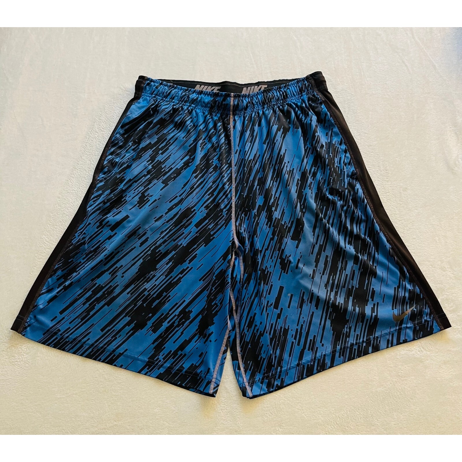 Nike Dri-Fit Mens Blue Black Space Dye Print Pull On Basketball Shorts Size Xl
